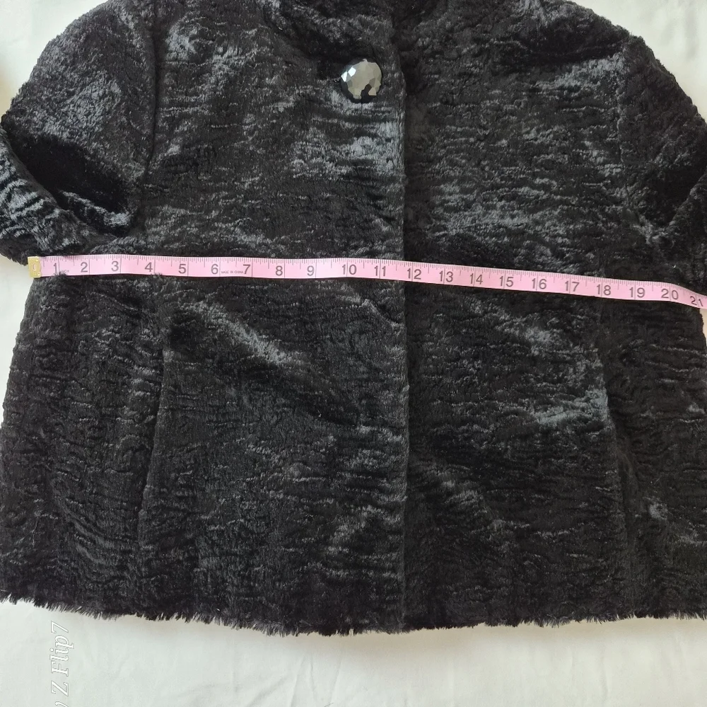 Vintage Ann Taylor Black Faux Fur Jacket Petite Button Front Evening Coat P - Picture 6 of 9